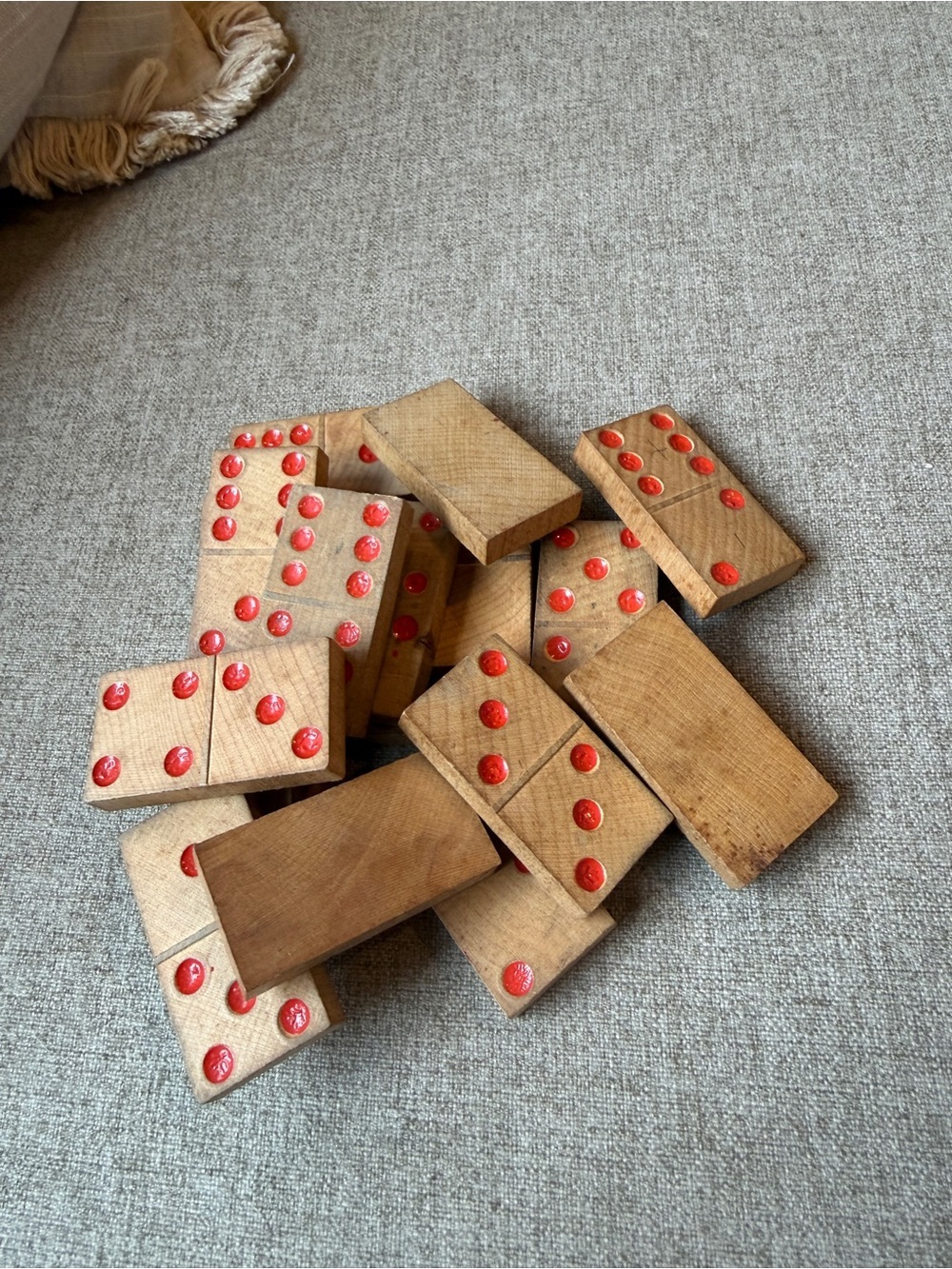 Vintage Wooden Dominoes with Red Pips